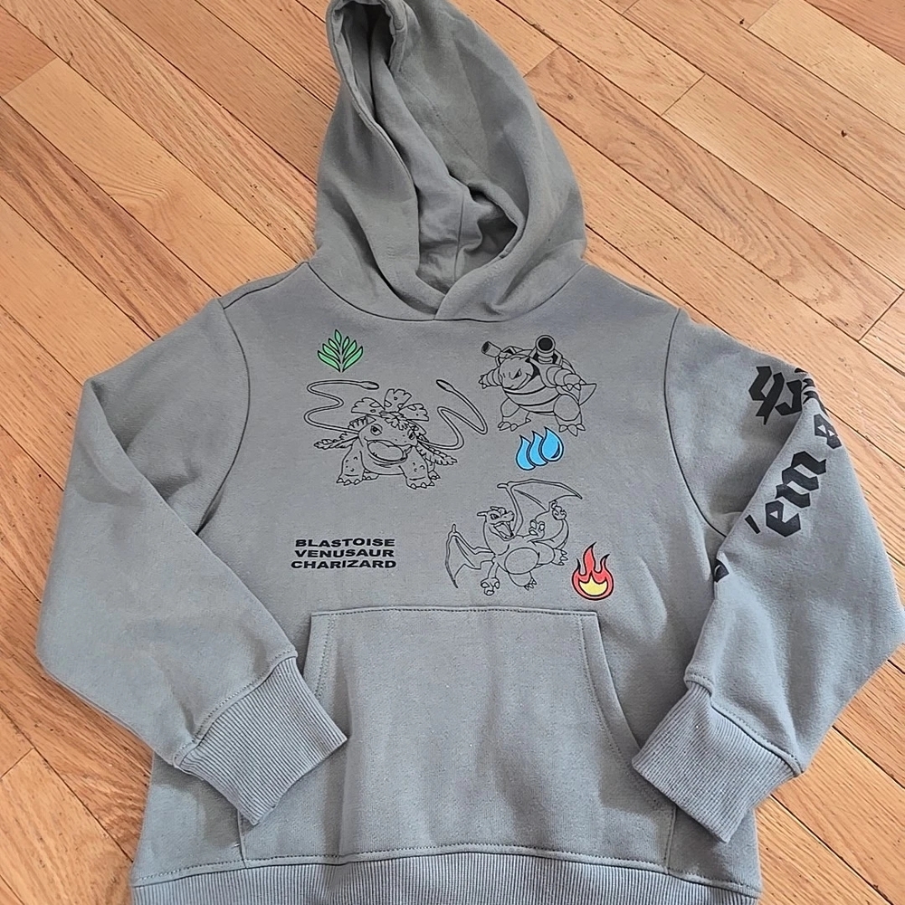 Gray Graphic Pullover Hoodie with Technical Designs